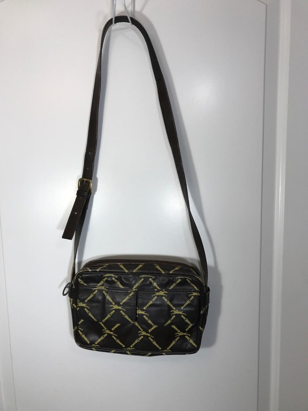 Longchamp Vintage Equestrian Brown Leather Crossbody Shoulder Bag